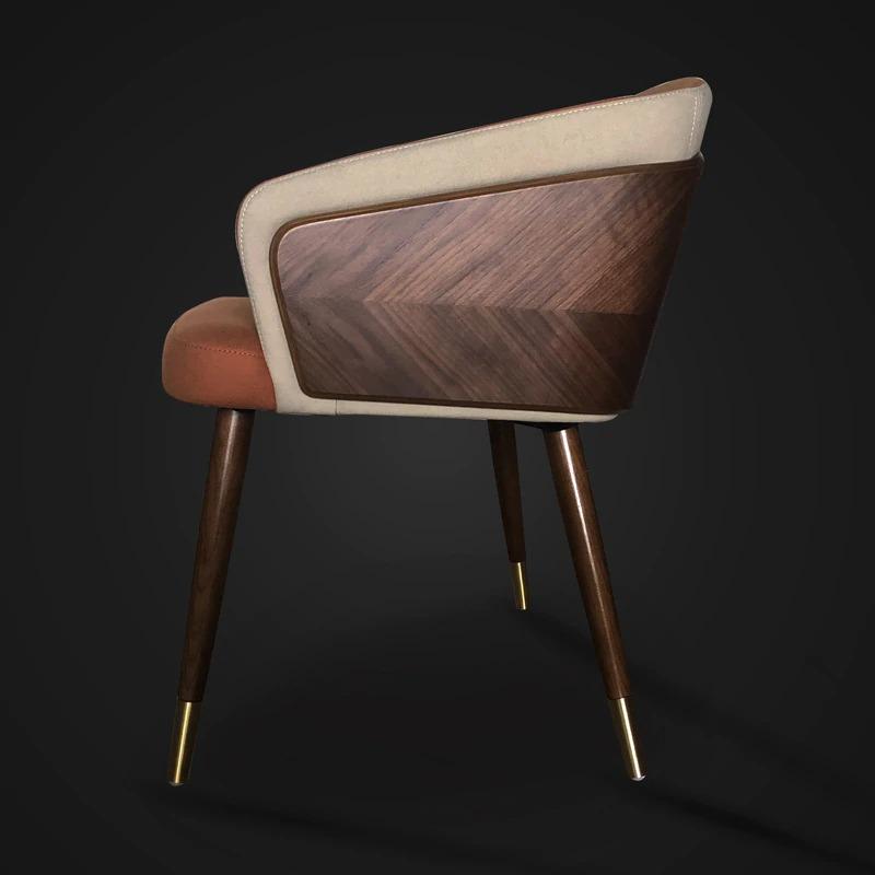 Modern Leisure Dining Chairs Simple Creative Ins Home Furniture Nordic Restaurant Solid Wood Chair Leather Art Backrest Stool